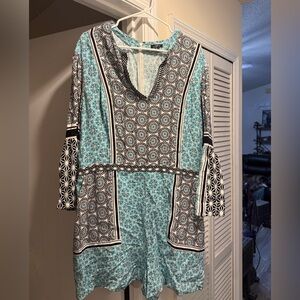 LOFT Teal and Black Floral Shorts Romper